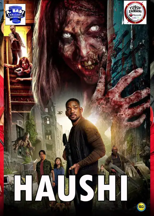 Abandoned cityscape with zombies and a man holding a rifle for survival in a post-apocalyptic scene.